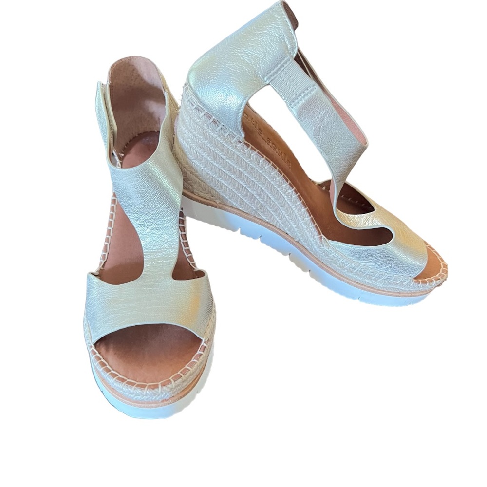 Gentle Souls Everly Easy T-Strap Leather Platform Espadrille Sandals Sz …
